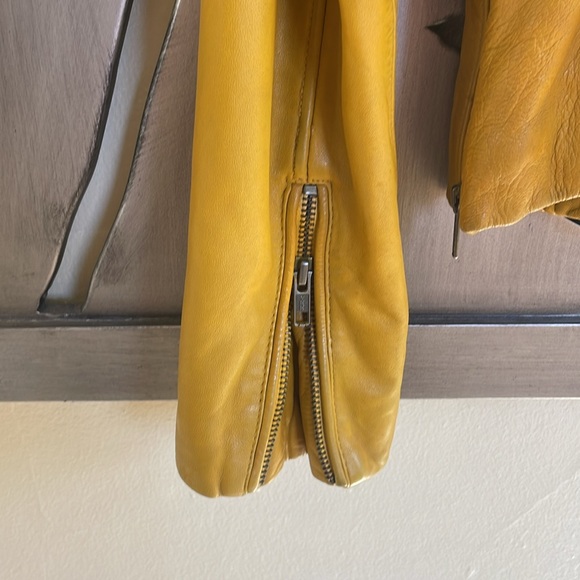 Linea Pelle Mustard Yellow Leather Moto Jacket Medium - Picture 7 of 9